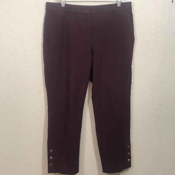 Ann Taylor Curvy Fit Burgundy Ankle Length Pants with 3 Button Details at Hem - Picture 1 of 8